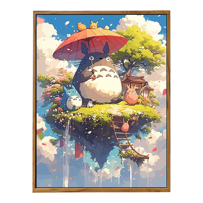 樱花龙猫数字油画DIY宫崎骏风景