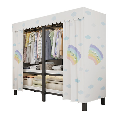 衣柜一体式免安装升级折叠推拉门全钢架全封闭挂衣加粗加厚防潮湿