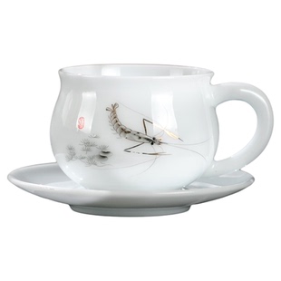 冰种陶瓷小茶杯家用茶具品茗杯喝水泡茶主人杯有耳防烫带把柄碟子