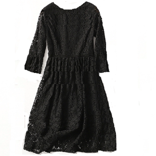 欧洲站春秋夏季款蕾丝连衣裙子女大码胖mm长袖韩版大码宽松打底裙