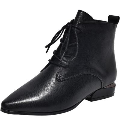 圣梵西英伦舒适平底系带真皮短靴