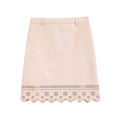 Desigual25秋冬新品仿麂皮激光镂空A字型短款半身裙