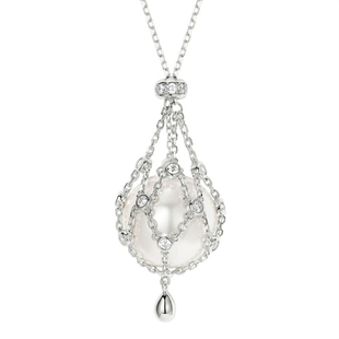 捕梦网网兜珍珠流苏项链女925银极简16m施家珍珠百搭毛衣链可调节