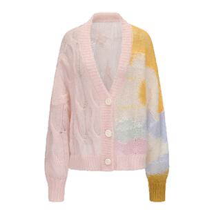 田栩宁同款XIAOLI筱李新品混色浮线设计马海毛长开衫针织衫女