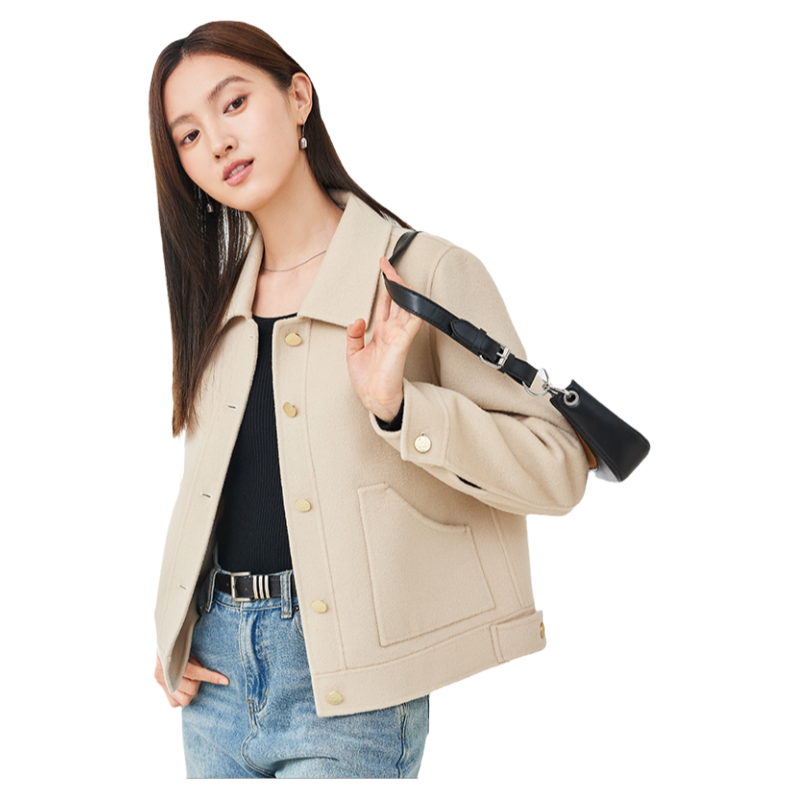 加厚休闲夹克羊毛短款毛呢外套女