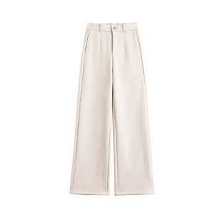 白色加绒糯米裤女冬季垂坠感软糯窄版直筒运动卫裤加厚微喇阔腿裤