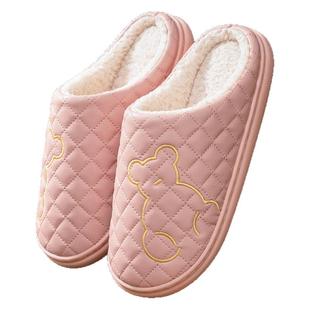 防水棉拖鞋女冬季新款室内家居加绒居家用冬天女款毛毛皮面拖鞋男