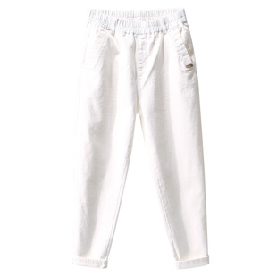 白色裤子女款休闲裤女2026新款春秋松紧腰高腰阔腿宽松哈伦牛仔裤