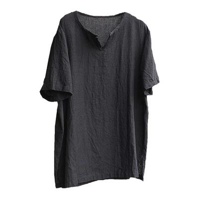 短袖亚麻三世一木无领大众