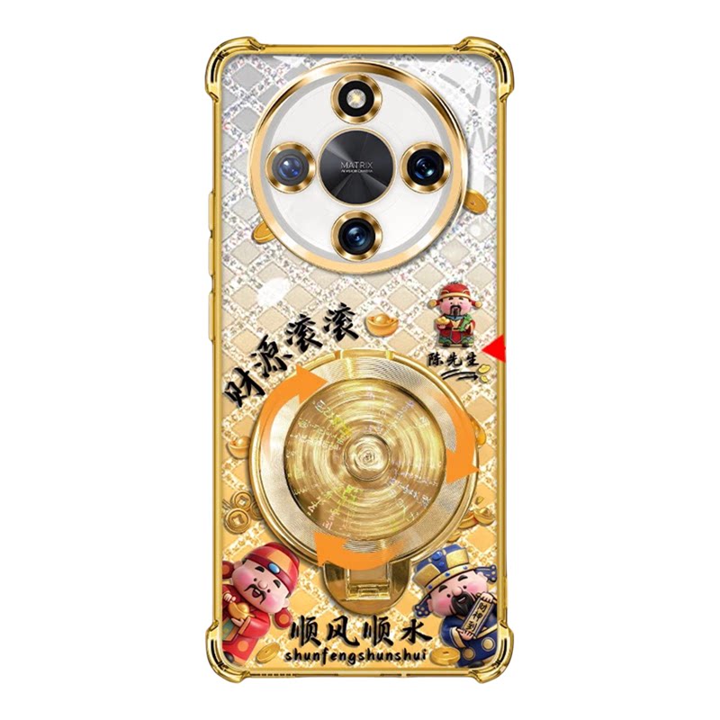 三财神姓氏定制电镀防摔壳适用荣耀x70手机壳新款简约荣耀x70i外壳多功能旋转支架透明硅胶荣耀x50保护壳男款