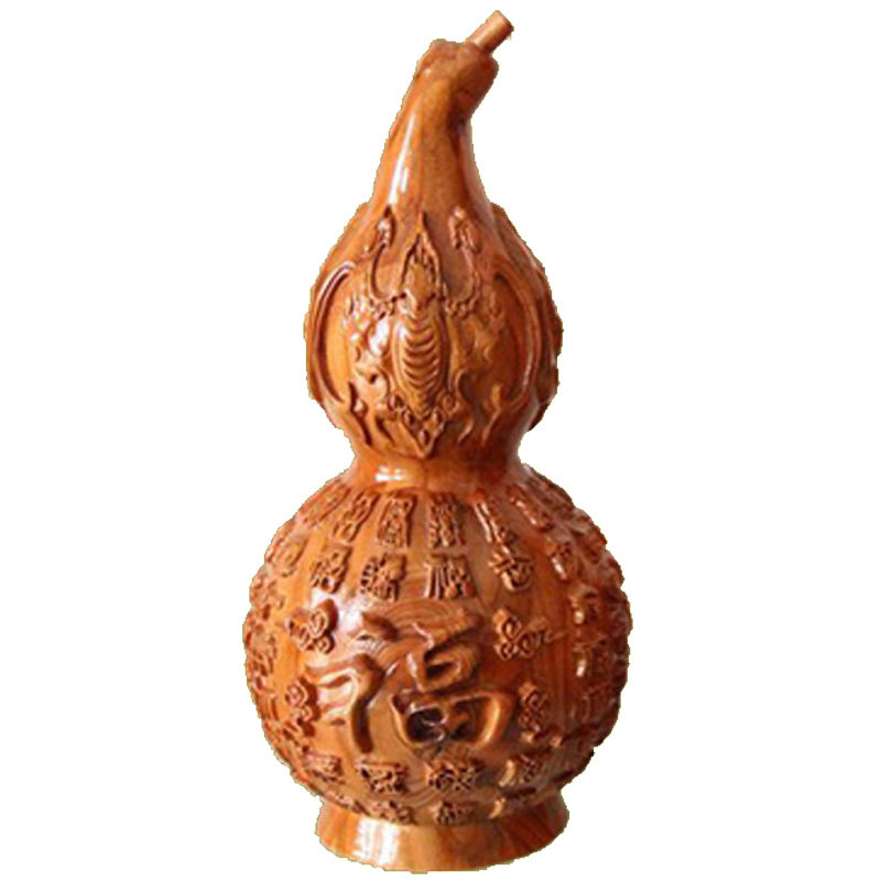桃木实心百福葫芦摆件实木雕刻的
