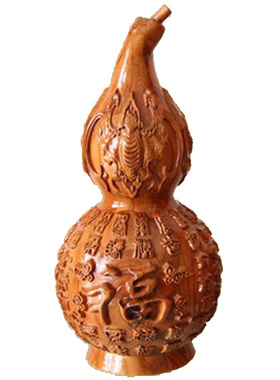桃木实心百福葫芦摆件实木雕刻的