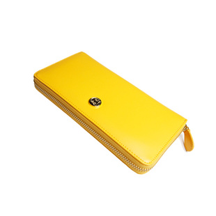 招财虎/LUCKY TIGER女士招财黄色长款拉链多卡位真皮高端时尚钱包