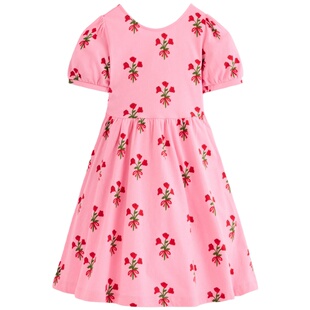 代购 MiniBoden女童连衣裙 26夏季粉色小花纯棉短袖儿童裙 2-12岁