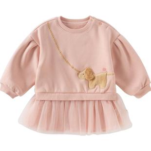 戴维贝拉童装针织裙式上衣2026新款女童加绒连衣裙洋气好看冬装