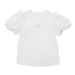 EP雅莹童装春夏女童新款洋气木耳边泡泡袖短袖T恤