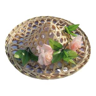 儿童跳舞道具竹编斗笠帽幼儿舞台表演彩色镂空花朵成人广场舞帽子