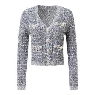 ON＆ON/安乃安2026春季新款法式V领手工钉珠时尚排扣毛织针织开衫