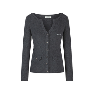 HERLIAN2025年秋季新品女士针织开衫腰部褶皱收腰设计一字肩外套