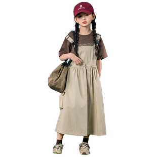 亲子女童夏装背带裙套装中大童洋气2026新款儿童装夏季短袖两件套