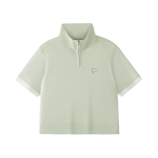 FILA FUSION斐乐潮牌女编织衫2026夏季新款紧身立领短袖休闲上衣