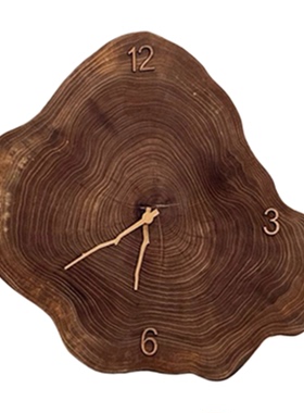 侘寂风实木年轮挂钟客厅摆件