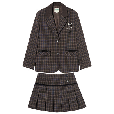 Eptison复古学院风格纹套装裙