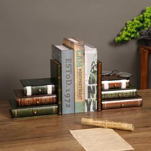 跨境欧式复古书本书档木质书带装饰书柜假抽屉摆件书立收纳杂物