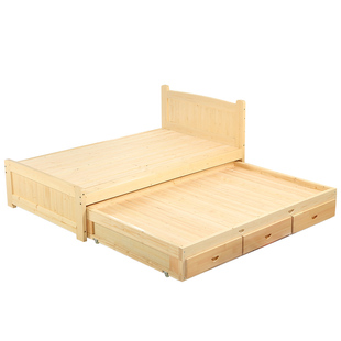 白色抽屉床儿童床高低床带拖床松木实木15米拖床气箱储物现代简约