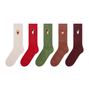 上森羊毛袜子秋冬款小马刺绣中筒袜堆堆袜绿色新年马年袜子senpop