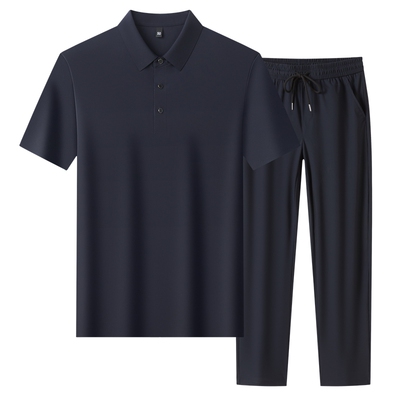 罗蒙男士轻奢高弹冰丝短袖两件套