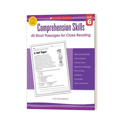 英文原版 Comprehension Skills 40 Short Passages for Close Reading Grade 6 学乐阅读理解技巧6年级 英文版 进口英语原版书籍