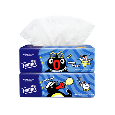 Tempo得宝xPingu联名印花抽纸4层加厚无香80抽15包整箱实惠装纸巾