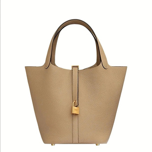 时尚菜篮子水桶原版TC牛皮法国蜡线半手缝单肩手提拎包真皮女小包