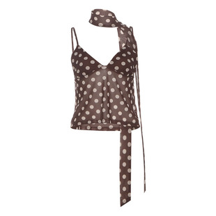 怪诞女孩 美拉德复古少女波点网纱吊带背心低腰显瘦半身裙两件套