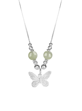 新中式古风和田玉蝴蝶吊坠项链女