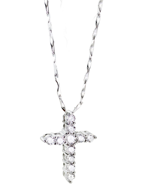十尚美地女士镶嵌锆十字架银项链