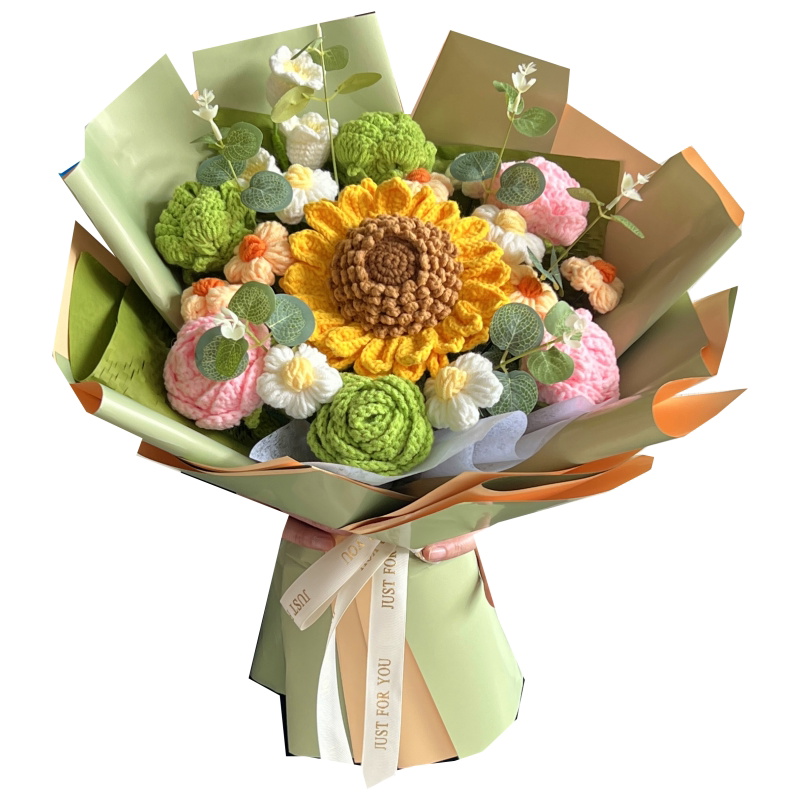 手工向日葵毛线针织花束仿真永生花退休生日礼物送女友乔迁新居