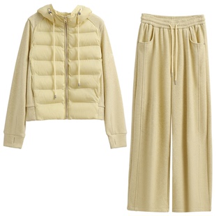 减龄运动套装女2026新款今年流行的冬装加绒休闲棉服阔腿裤两件套