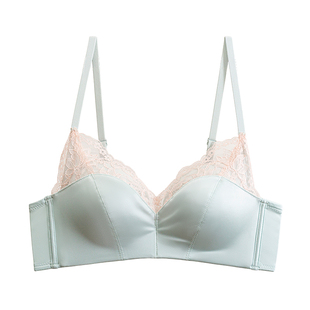 缎面法式蕾丝撞色新款内衣女性感小胸聚拢无钢圈防下垂收副乳文胸