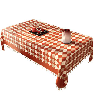 春节桌布复古风红格子餐桌布新年桌布防水防油免洗茶几红色台布垫