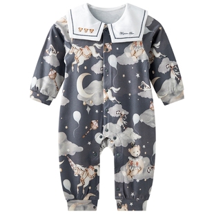 [星空马戏团]aqpa爱帕宝宝儿童秋冬新品（双面布）长袖前开连体衣