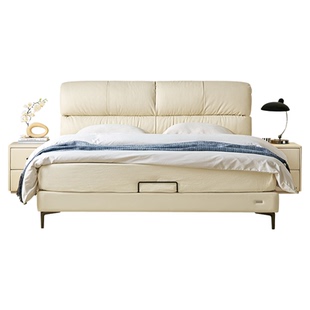 门店全友家居皮艺床意式现代小户型简约主卧大床床头牛皮高脚真皮