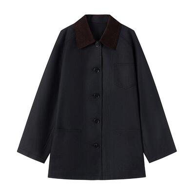 N°28撞色翻领复古单排扣长袖风衣女春秋宽松高级感休闲通勤外套