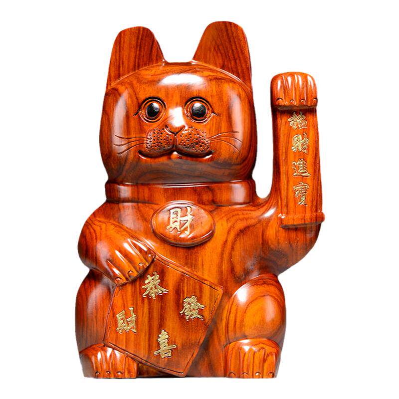 花梨木雕刻猫摆件红木家居客厅公司前台收银台装饰店铺开业送礼品