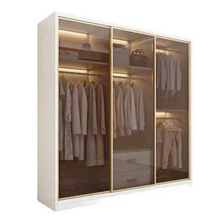 钢化玻璃衣柜移门定制极简推拉门砌墙衣柜移门灰玻茶玻推拉门定做