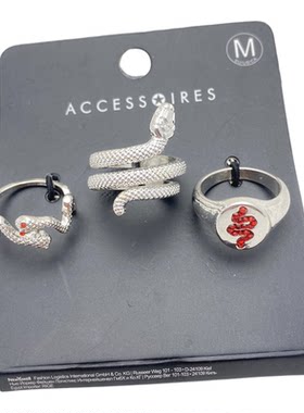 时尚欧美红宝石蛇形戒指多件套