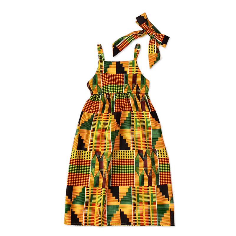 African kid clothes露肩绑带裙子非洲波西米亚风格连衣裙童装ins