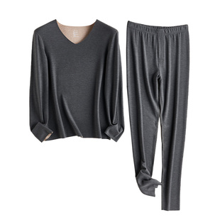 秋衣秋裤男秋冬羊绒德绒发热加厚无痕线衣裤大码宽松套装保暖内衣