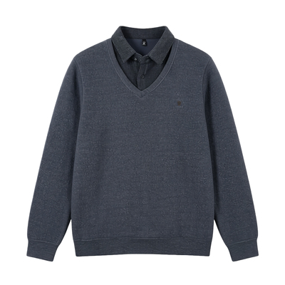 恒源祥加绒保暖假两件套头毛衣男